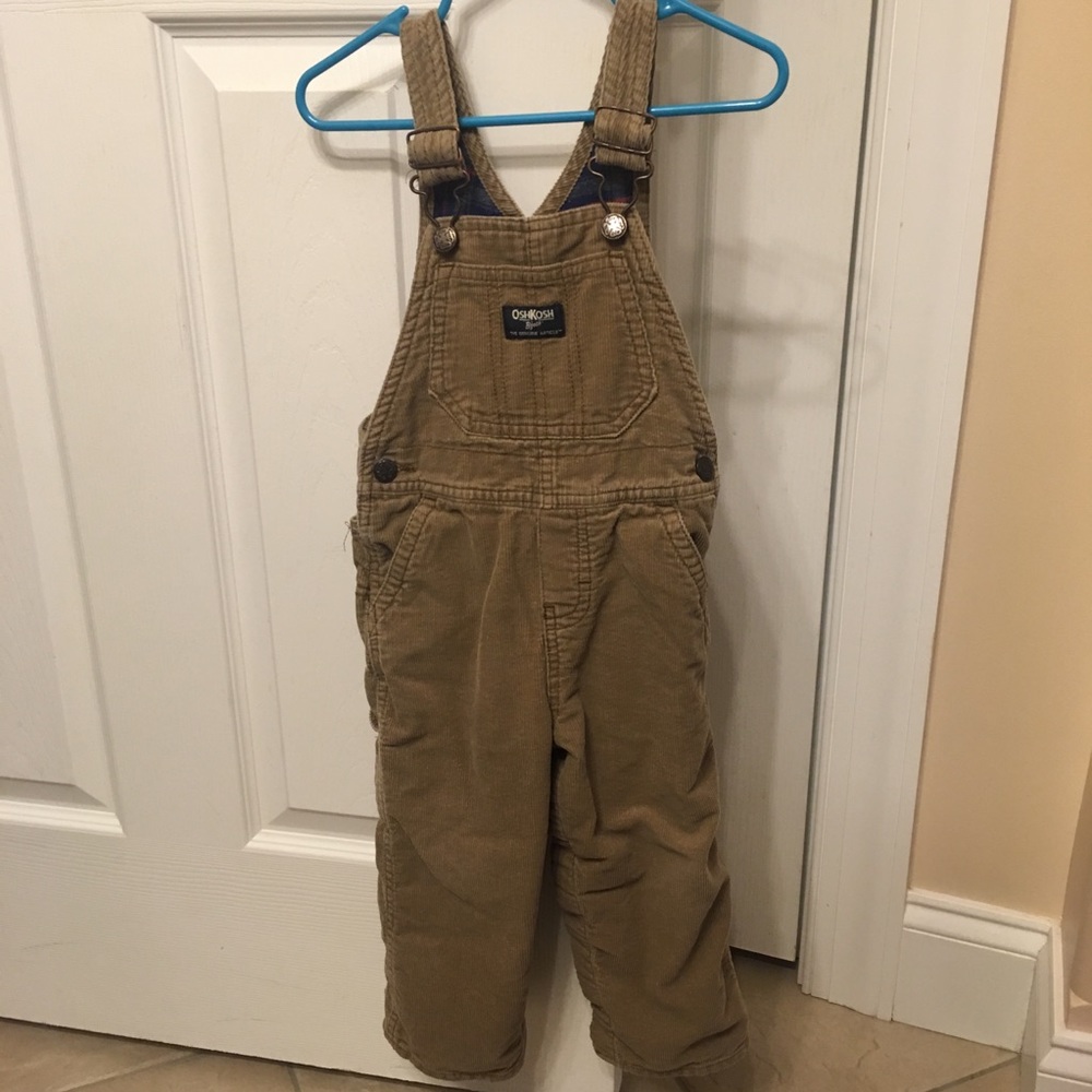 Dark khaki corduroy fleece lined overalls